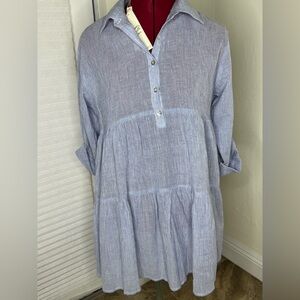 Flowy Blue Pinstripe Tiered Tunic Top Small(NEW)